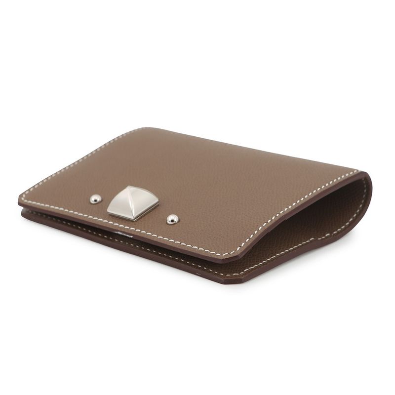 Hermes Card Case Medallion Etoupe Silver Chevre Sham Kira