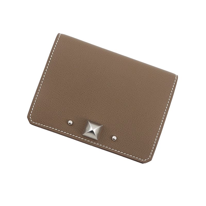 Hermes Card Case Medallion Etoupe Silver Chevre Sham Kira