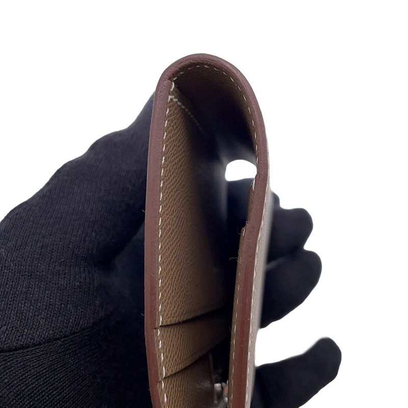 Hermes Card Case Medallion Etoupe Silver Chevre Sham Kira