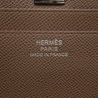 Hermes Card Case Medallion Etoupe Silver Chevre Sham Kira