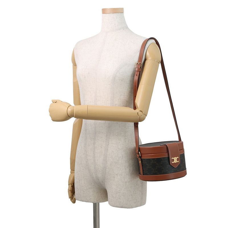Celine Shoulder Bag Triomphe Tambour Leather Brown
