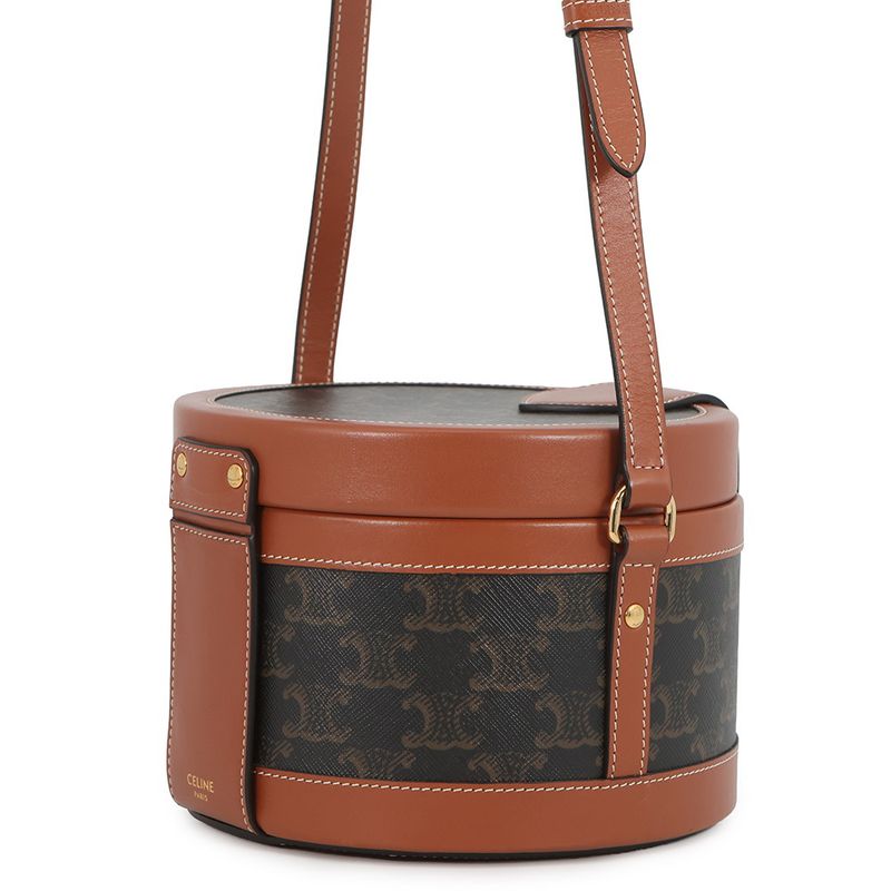Celine Shoulder Bag Triomphe Tambour Leather Brown