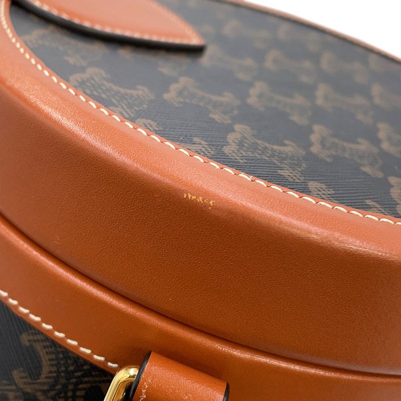 Celine Shoulder Bag Triomphe Tambour Leather Brown