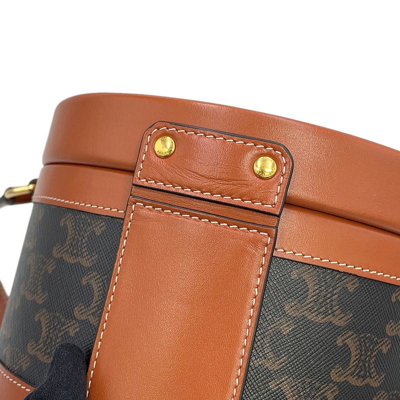 Celine Shoulder Bag Triomphe Tambour Leather Brown