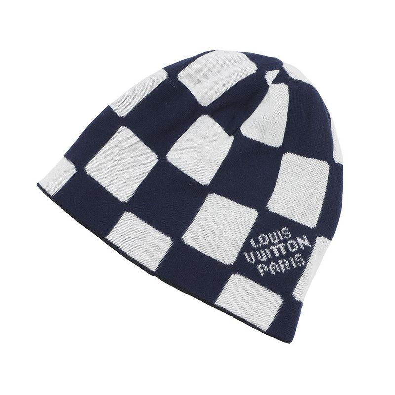 Louis Vuitton Knit Hat Beanie LV Fit Black White Blue