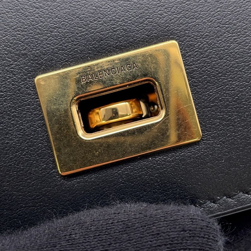 Balenciaga Bag Charm Tag Key Ring Leather Black