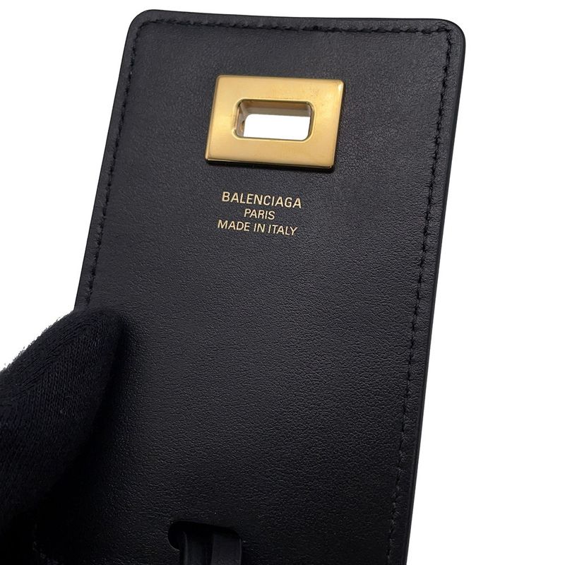 Balenciaga Bag Charm Tag Key Ring Leather Black