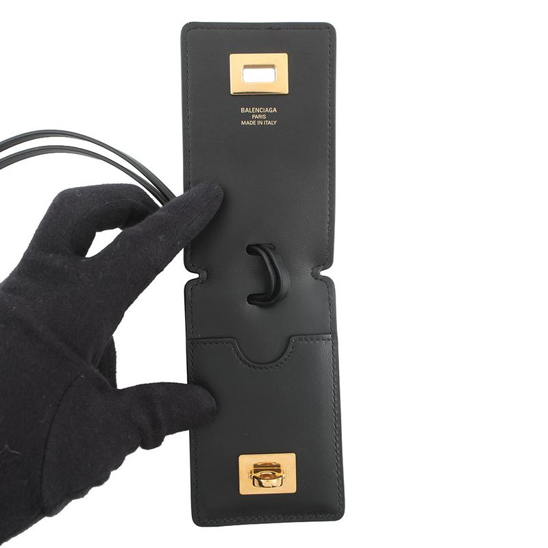 Balenciaga Bag Charm Tag Key Ring Leather Black