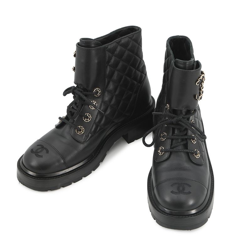Chanel Short Boots Quilted CC Logo Leather 37 1 2C