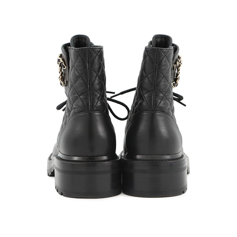 Chanel Short Boots Quilted CC Logo Leather 37 1 2C