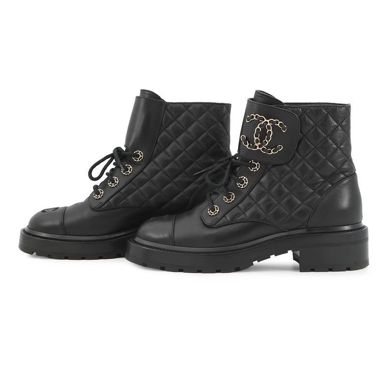 Chanel Short Boots Quilted CC Logo Leather 37 1 2C