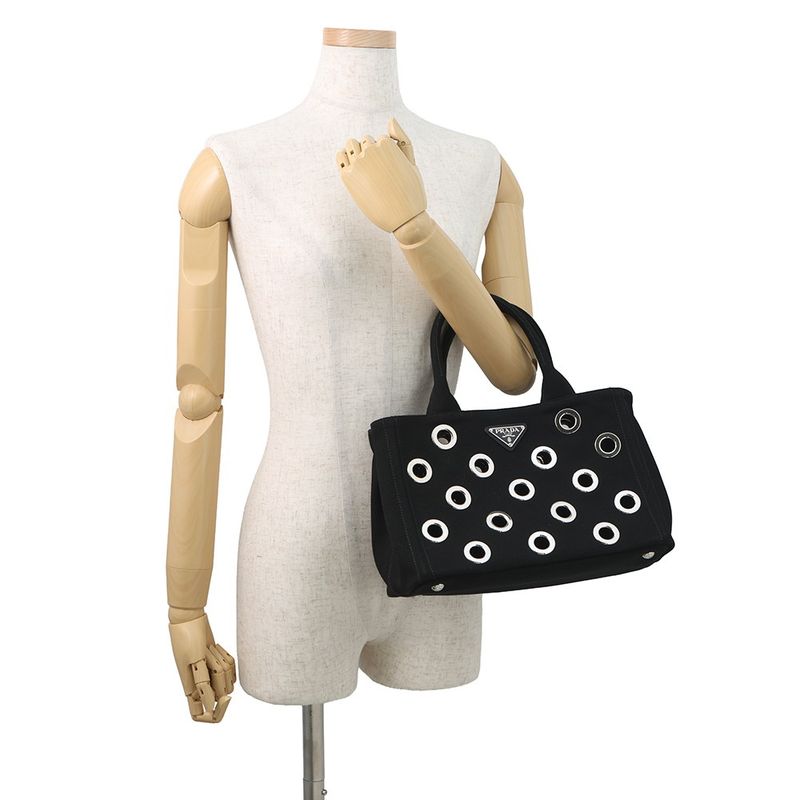 Prada Tote Canapa Perforated Canvas 2-Way Black
