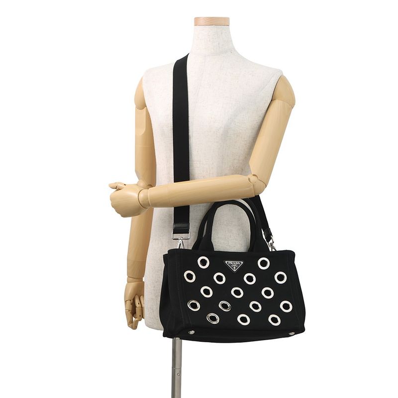 Prada Tote Canapa Perforated Canvas 2-Way Black