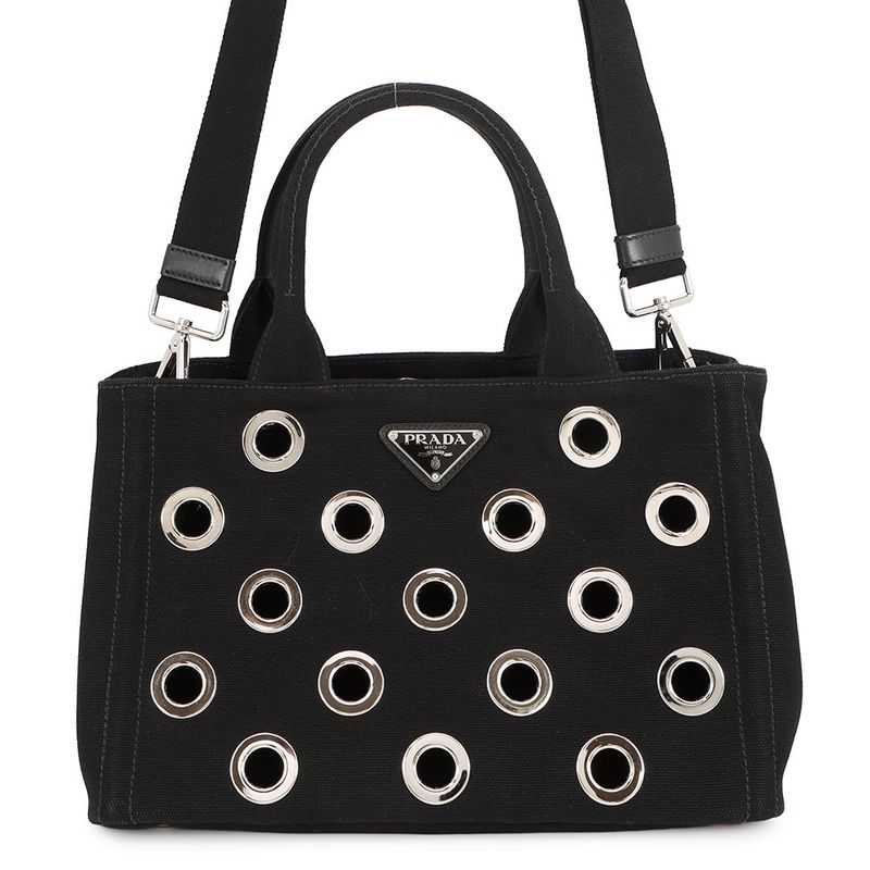 Prada Tote Canapa Perforated Canvas 2-Way Black