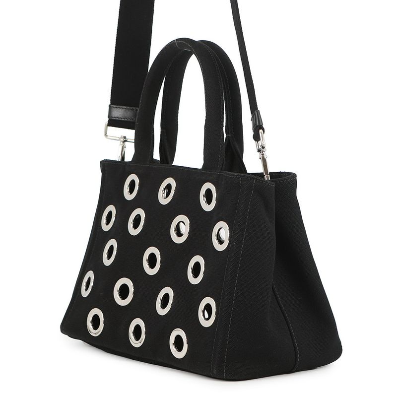 Prada Tote Canapa Perforated Canvas 2-Way Black