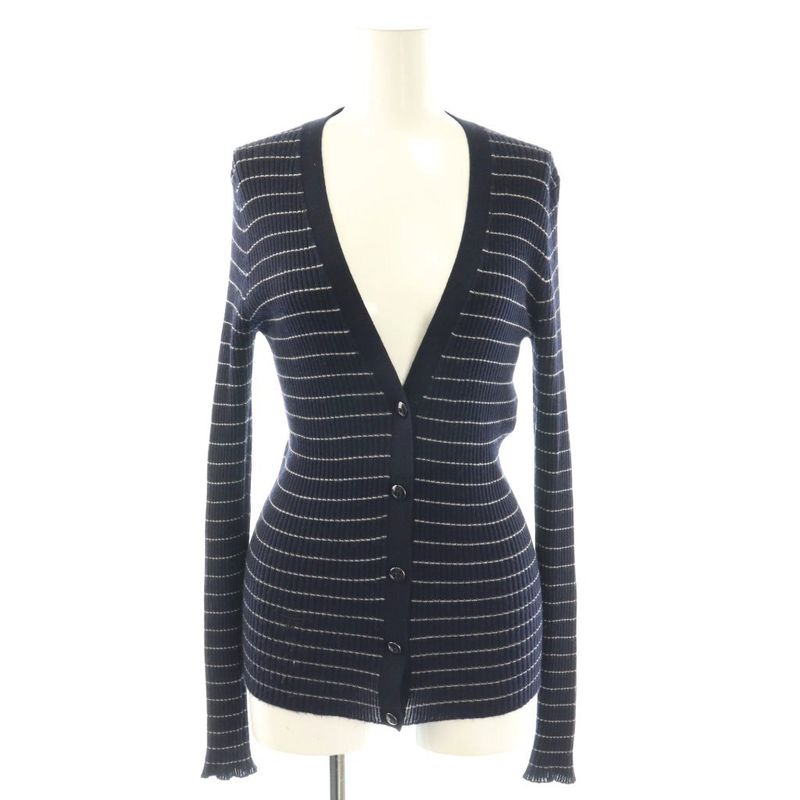 Dior Knit Cardigan Long Sleeve Neck Cashmere Silk CD Button Border