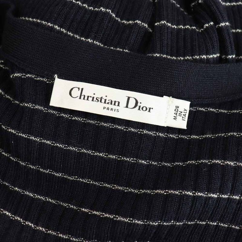 Dior Knit Cardigan Long Sleeve Neck Cashmere Silk CD Button Border