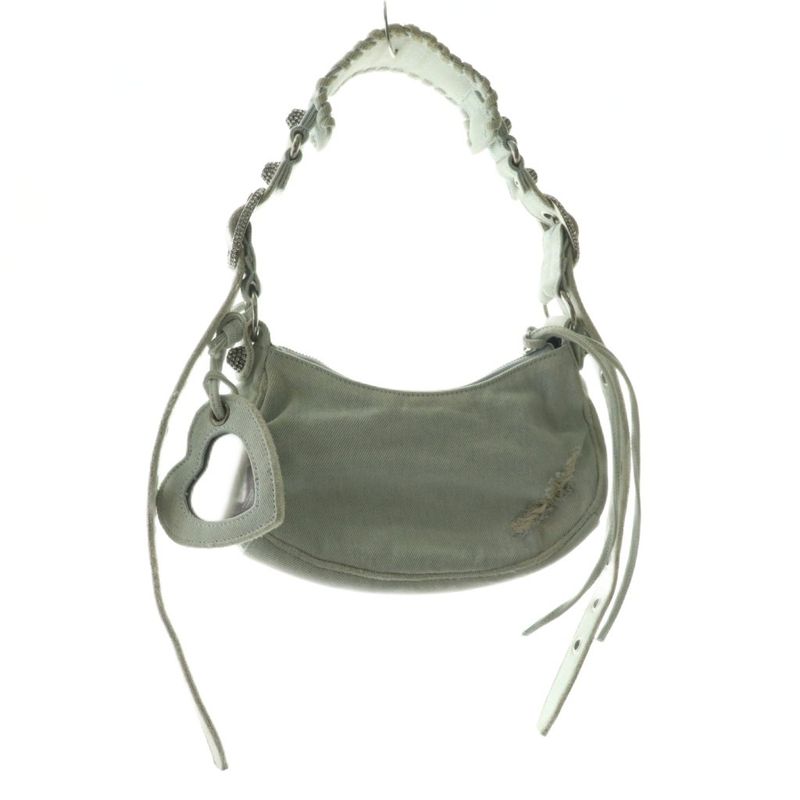 Balenciaga le Cagole Denim Shoulder Bag Rhinestone Decoration Bicolor Light Blue Light