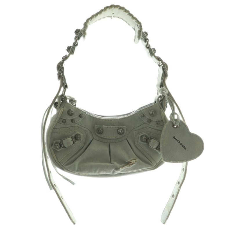 Balenciaga le Cagole Denim Shoulder Bag Rhinestone Decoration Bicolor Light Blue Light