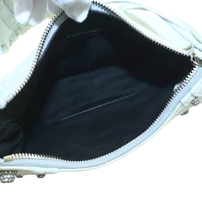 Balenciaga le Cagole Denim Shoulder Bag Rhinestone Decoration Bicolor Light Blue Light