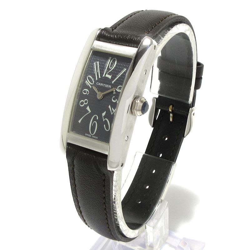 Cartier Watch Tank American SM 18K White Gold External Leather Dark Gray