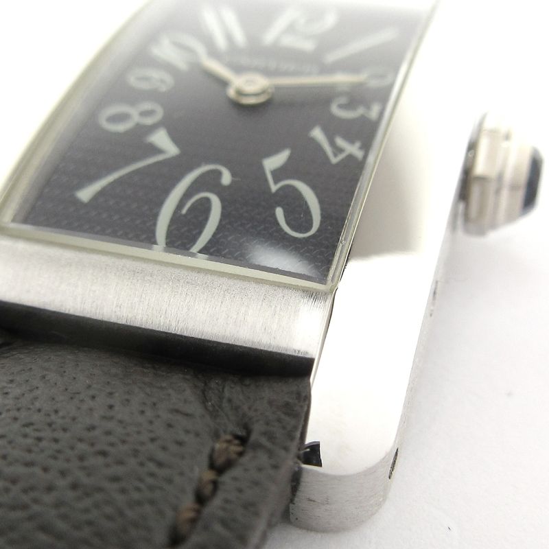 Cartier Watch Tank American SM 18K White Gold External Leather Dark Gray