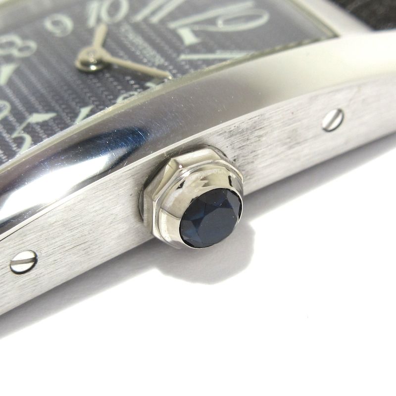 Cartier Watch Tank American SM 18K White Gold External Leather Dark Gray