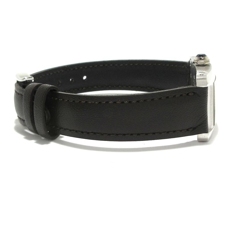 Cartier Watch Tank American SM 18K White Gold External Leather Dark Gray