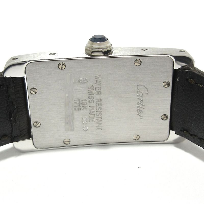Cartier Watch Tank American SM 18K White Gold External Leather Dark Gray