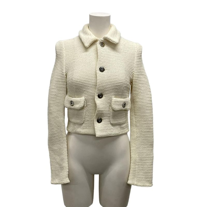 Bottega Veneta Jacket 40 M Ivory Knit Spring Autumn Cotton