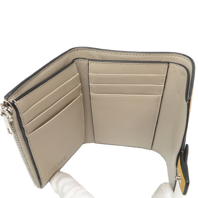 Loewe Trifold Wallet Leather Brown Yellow Greige