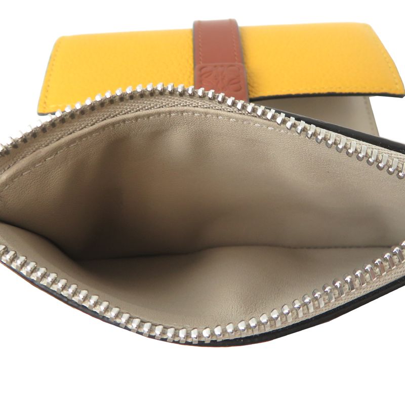 Loewe Trifold Wallet Leather Brown Yellow Greige