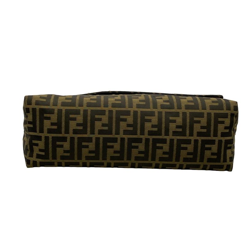 Fendi Shoulder Bag Zucca Pattern Brown Black Dark Leather