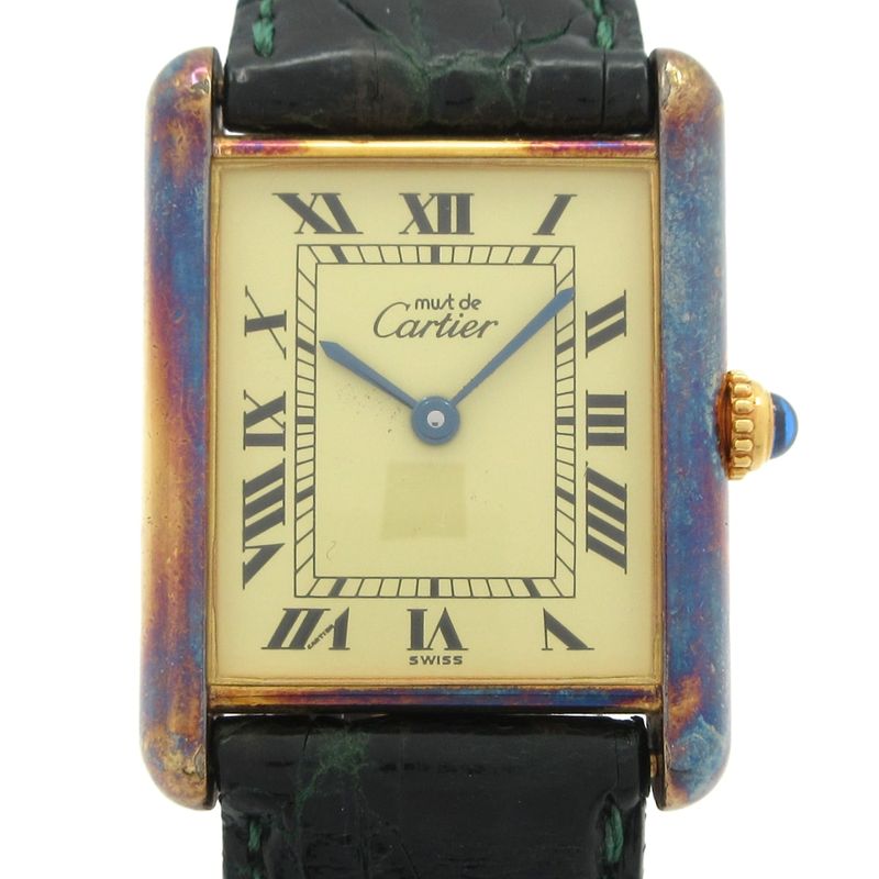 Cartier Watch Must Tank Vermeil 925 Leather Ivory