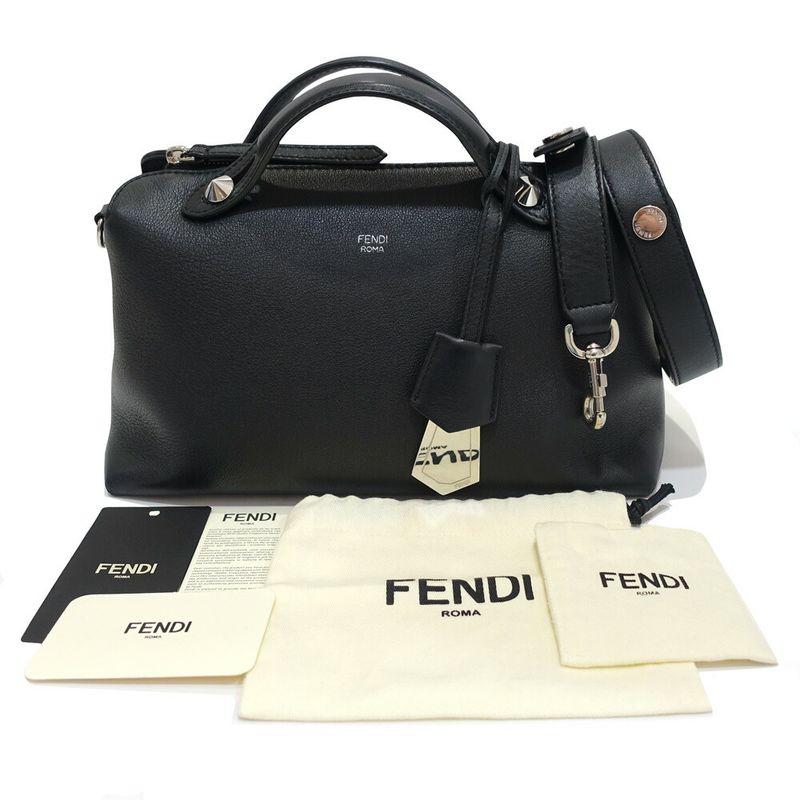 Fendi by the Way Handbag 2-Way Leather Black Silver