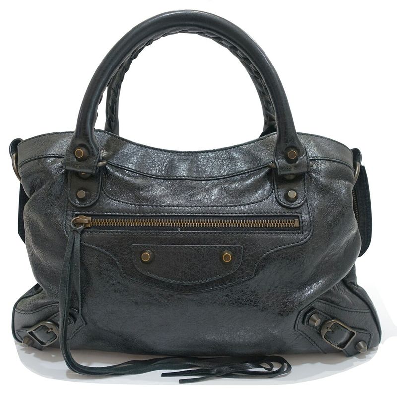 Balenciaga the Town Handbag 2-Way Leather Black Gold
