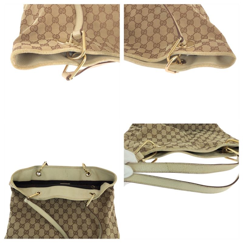 Gucci Beige White Gold GG Canvas Leather Tote Shoulder Bag