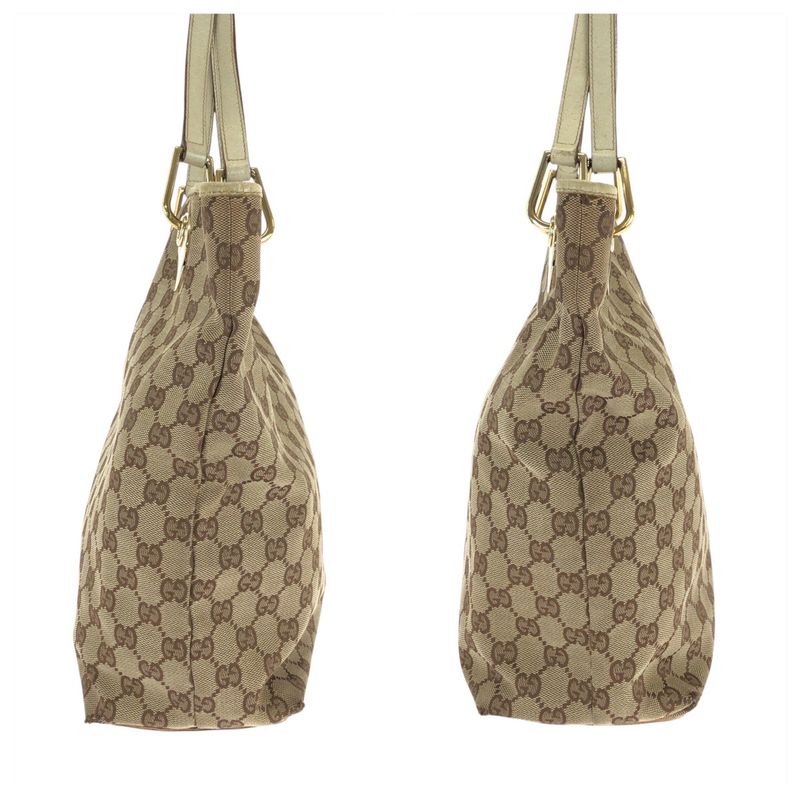 Gucci Beige White Gold GG Canvas Leather Tote Shoulder Bag