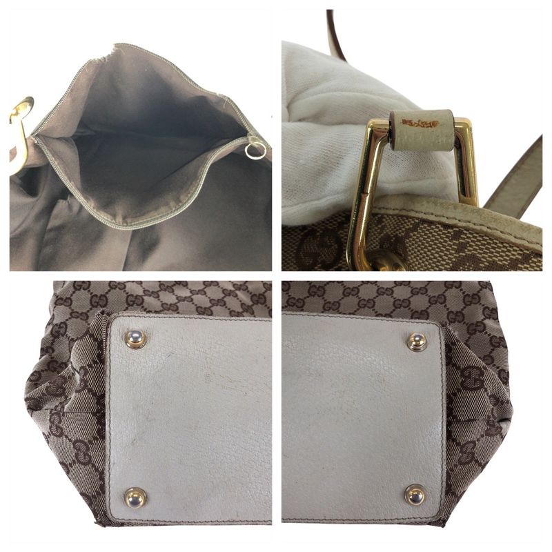 Gucci Beige White Gold GG Canvas Leather Tote Shoulder Bag