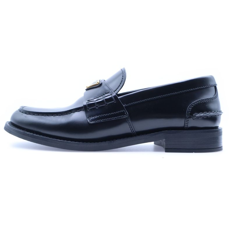 Prada Triangle Logo Brushed Leather Loafers Black Shoes