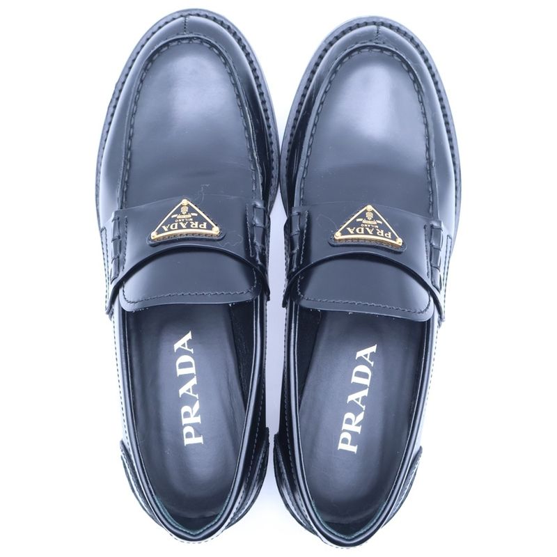 Prada Triangle Logo Brushed Leather Loafers Black Shoes