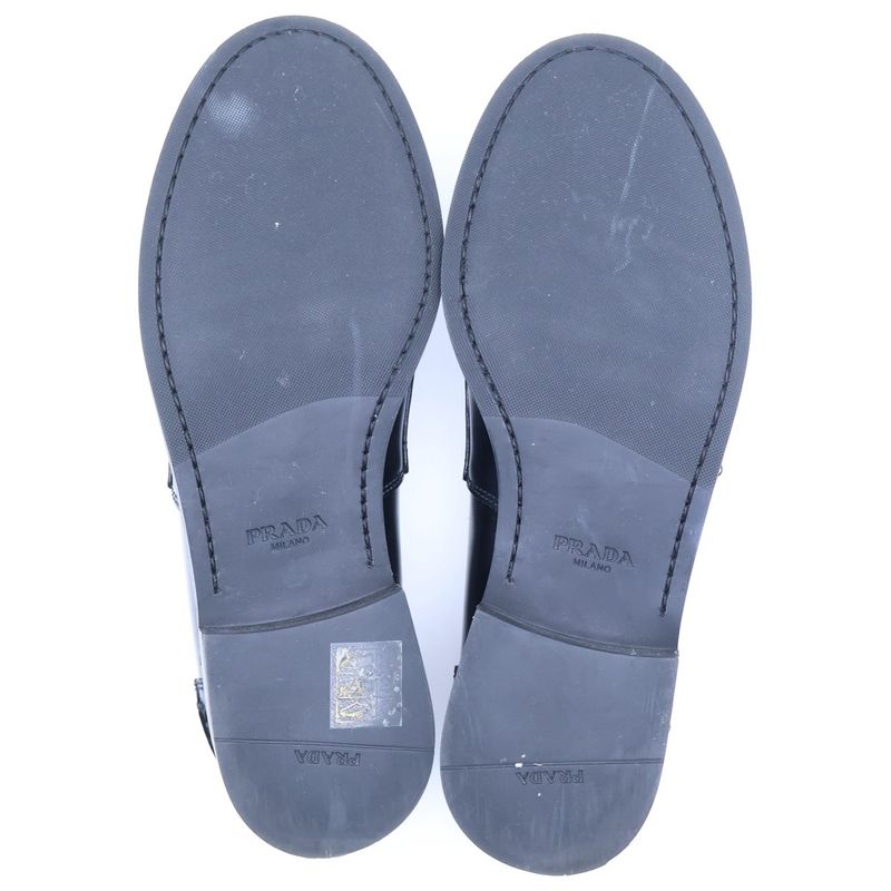 Prada Triangle Logo Brushed Leather Loafers Black Shoes