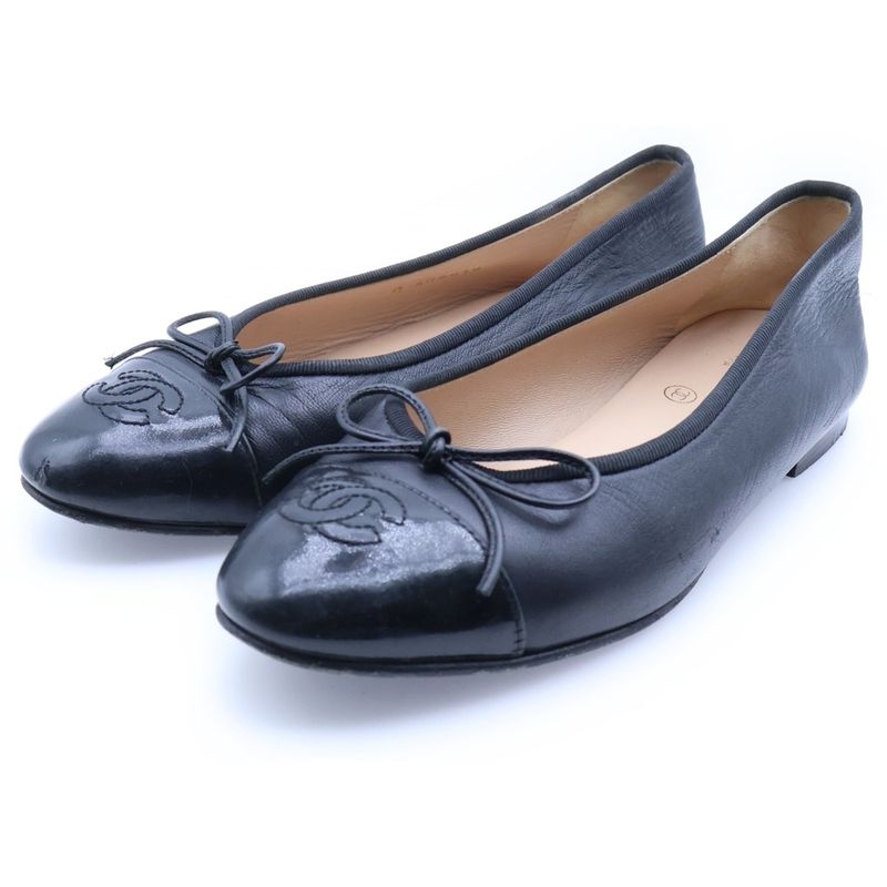 Chanel CC Logo Ballet Shoes Low Heel Flat Black