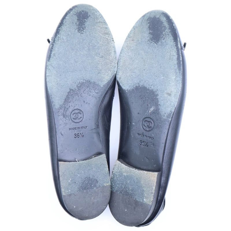 Chanel CC Logo Ballet Shoes Low Heel Flat Black