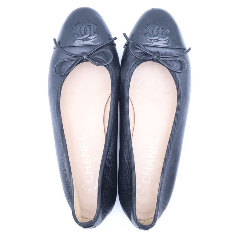 Chanel CC Logo Ballet Shoes Low Heel Flat Black