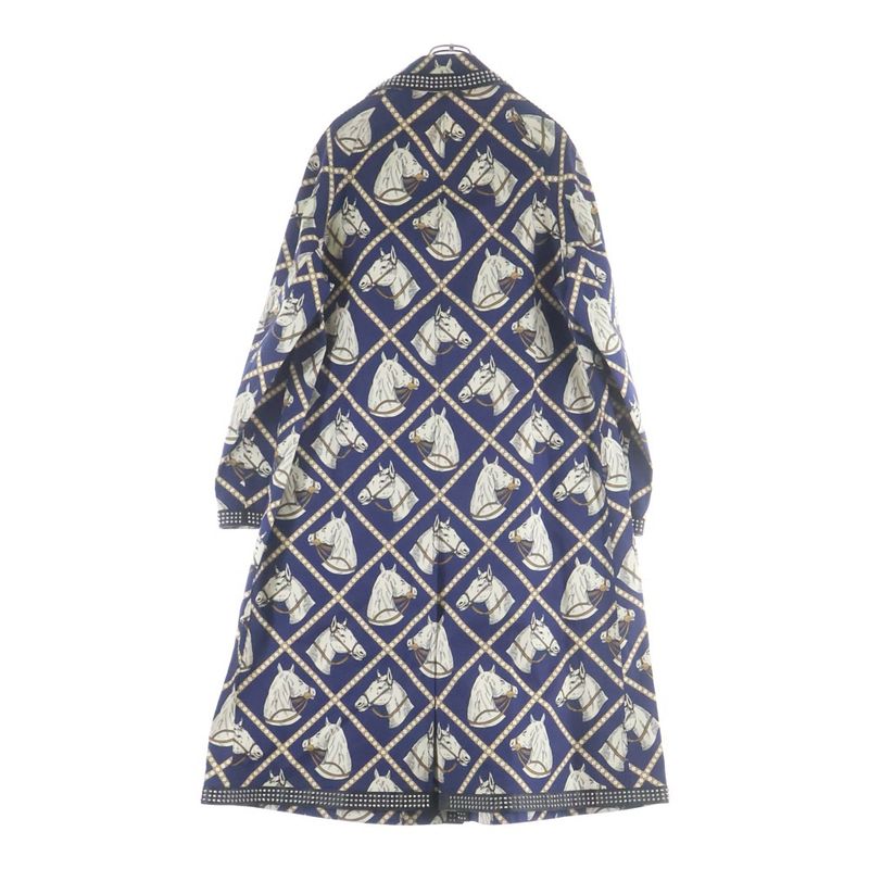 Gucci Leather Studded Lining Hose Print Long Coat Navy