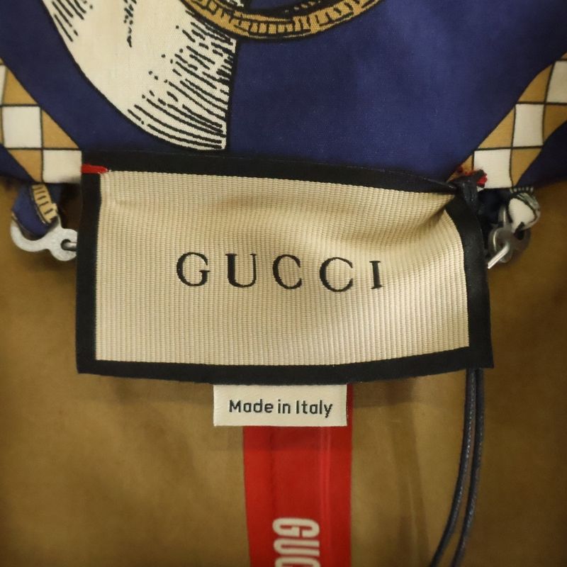 Gucci Leather Studded Lining Hose Print Long Coat Navy