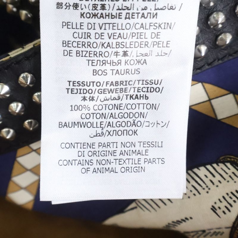 Gucci Leather Studded Lining Hose Print Long Coat Navy