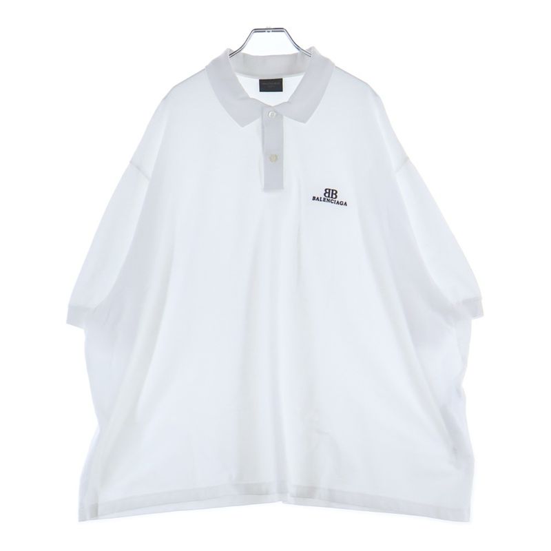 Balenciaga BB Logo Embroidery Oversize Short Sleeve Polo Shirt White