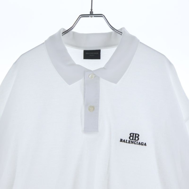 Balenciaga BB Logo Embroidery Oversize Short Sleeve Polo Shirt White